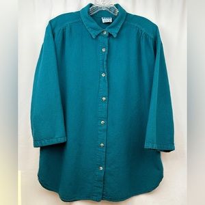 Sea Breeze of California 80’s Pre Shrunk Cotton 3/4 Sleeve Button Up Teal Top M